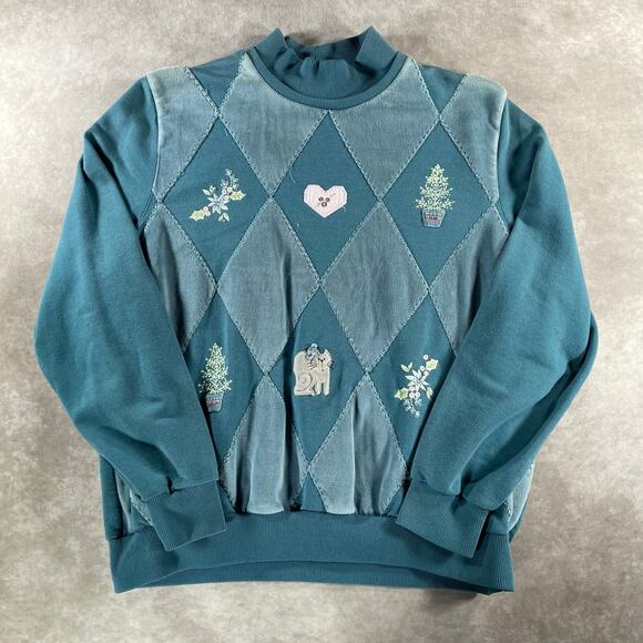 Vintage Alfred Dunner Grandma Style Cat Heart Flowers Embroidered Sweater - Picture 1 of 5